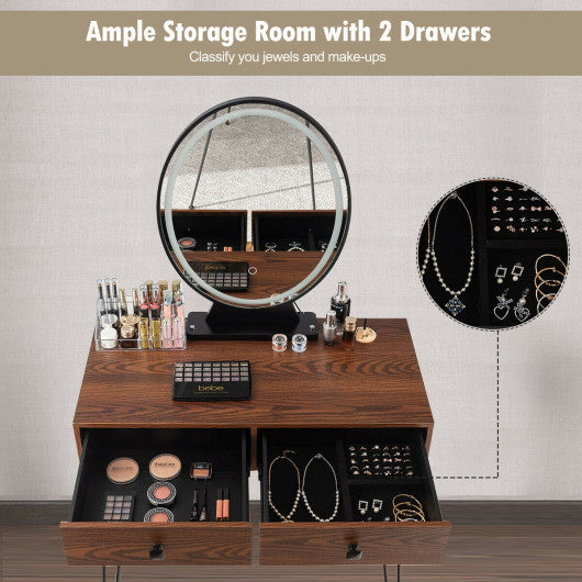 Industrial Makeup Dressing Table with 3 Lighting Modes-Rustic Brown - Set Shop and Smile
