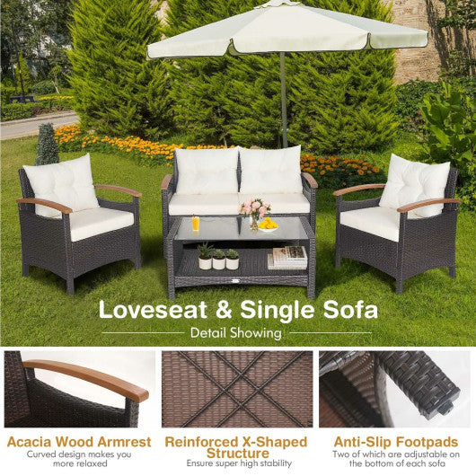 4 Pieces Patio Rattan Furniture Set with Cushioned Sofa and Storage Table-Navy - Set Shop and Smile