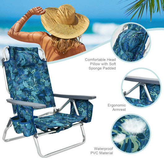 4-Pack 5-Position Outdoor Folding Backpack Beach Reclining Chair with Pillow-Blue - Set Shop and Smile