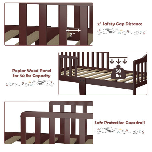 Classic Design Kids Wood Toddler Bed Frame with Two Side Safety Guardrails-Black - Set Shop and Smile