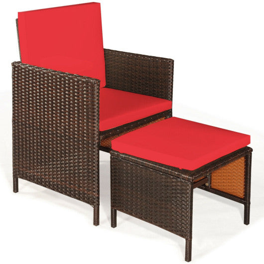 9 Pieces Patio Rattan Dining Cushioned Chairs Set-Red - Set Shop and Smile