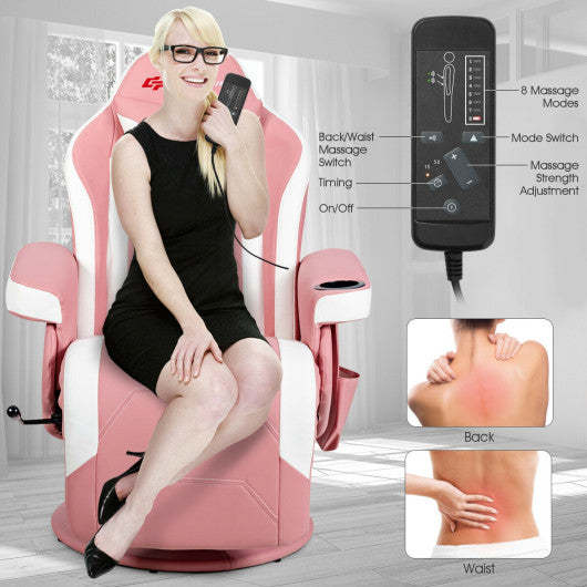 Ergonomic High Back Massage Gaming Chair with Pillow-Pink - Set Shop and Smile