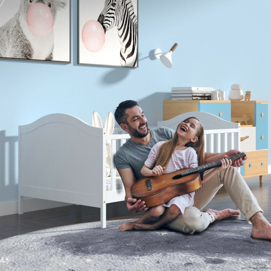 2-in-1 Classic Convertible Wooden Toddler Bed with 2 Side Guardrails for Extra Safety-Brown - Set Shop and Smile