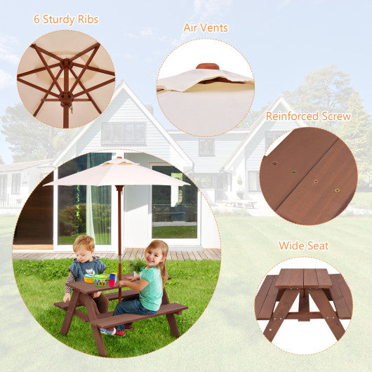 4 Seat Kids Picnic Table with Umbrella - Set Shop and Smile