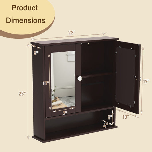 Bathroom Wall Mount Mirror Cabinet Organizer-Brown