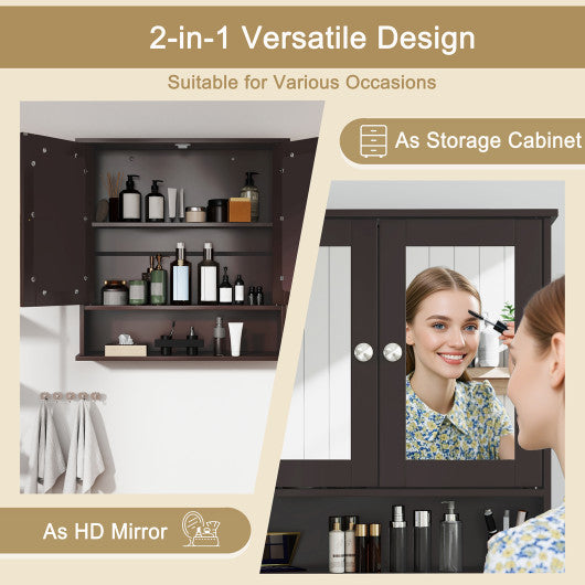 Bathroom Wall Mount Mirror Cabinet Organizer-Brown