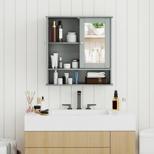 Bathroom Wall Mount Mirror Cabinet Organizer-Gray