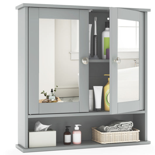 Bathroom Wall Mount Mirror Cabinet Organizer-Gray