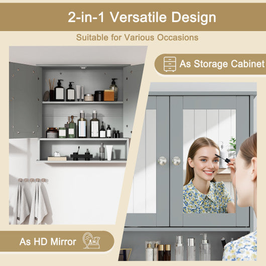 Bathroom Wall Mount Mirror Cabinet Organizer-Gray
