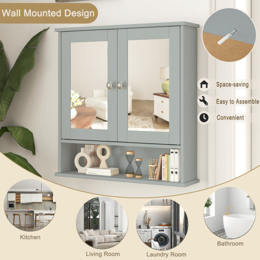 Bathroom Wall Mount Mirror Cabinet Organizer-Gray