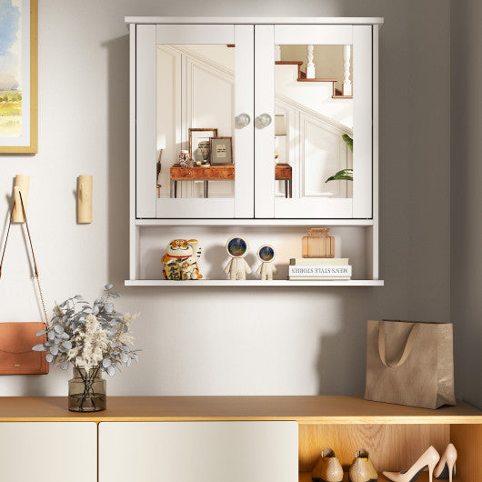 Bathroom Wall Mount Mirror Cabinet Organizer-White