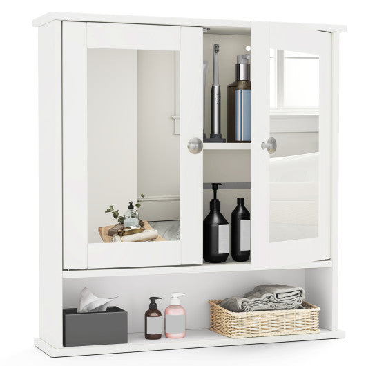 Bathroom Wall Mount Mirror Cabinet Organizer-White