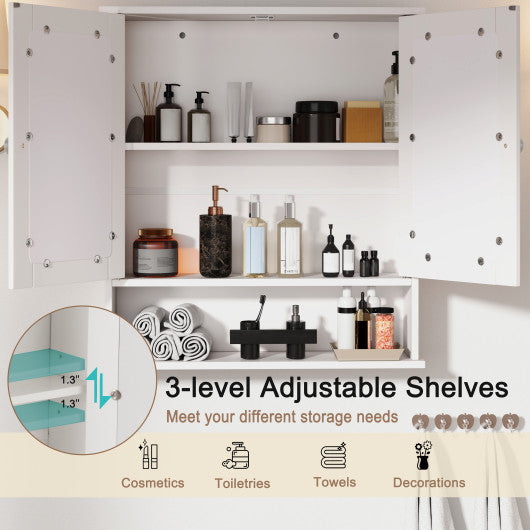 Bathroom Wall Mount Mirror Cabinet Organizer-White