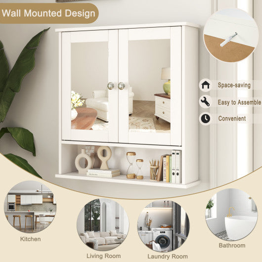 Bathroom Wall Mount Mirror Cabinet Organizer-White