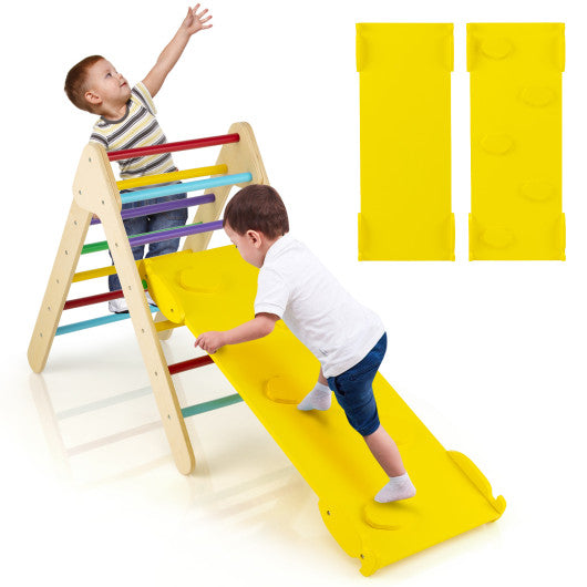 3-in-1 Wooden Climbing Triangle Set Triangle Climber with Ramp-Multicolor - Set Shop and Smile