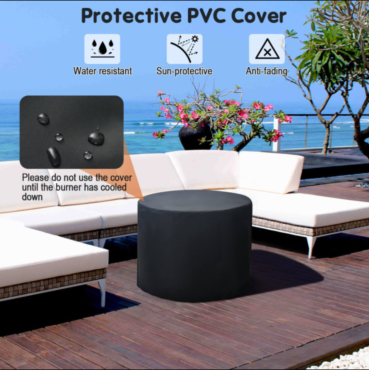 32 Inch 30000BTU Fire Pit Table with Fire Glasses and PVC Cover