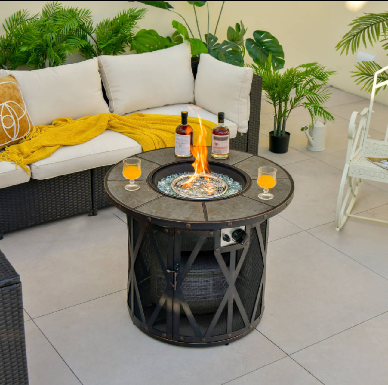 32 Inch 30000BTU Fire Pit Table with Fire Glasses and PVC Cover