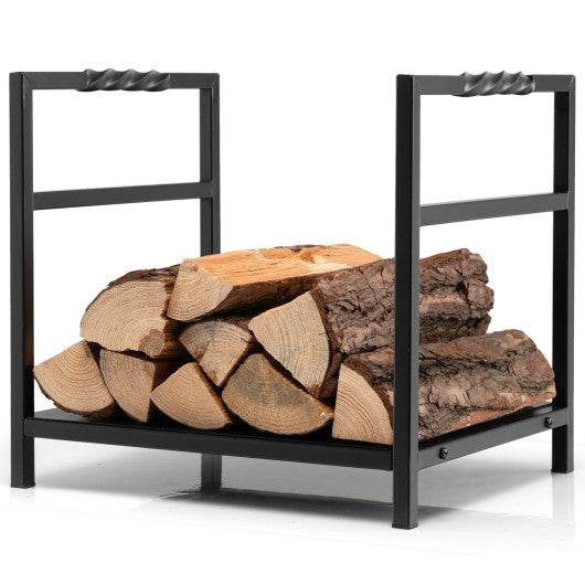 Firewood Log Rack with Unique Handle and Raised Feet-Black - Set Shop and Smile