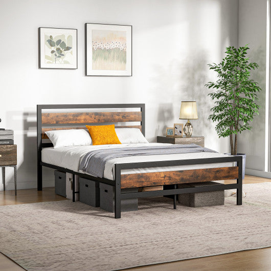 Full/Queen Industrial Bed Frame with Rustic Headboard and Footboard-Full Size - Set Shop and Smile