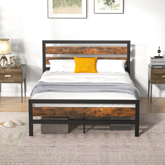 Full/Queen Industrial Bed Frame with Rustic Headboard and Footboard-Full Size - Set Shop and Smile