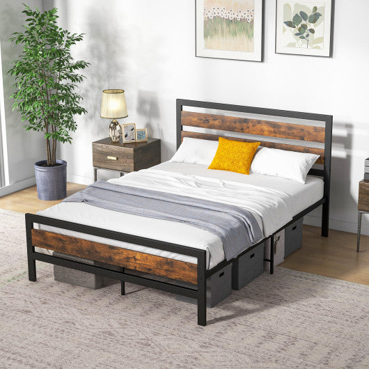 Full/Queen Industrial Bed Frame with Rustic Headboard and Footboard-Full Size - Set Shop and Smile