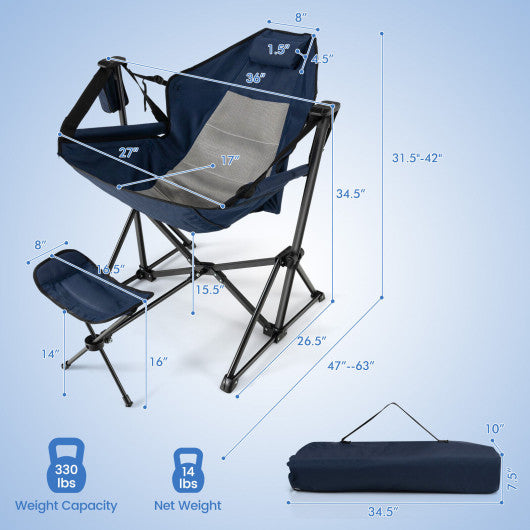 Hammock Camping Chair with Retractable Footrest and Carrying Bag-Navy - Set Shop and Smile