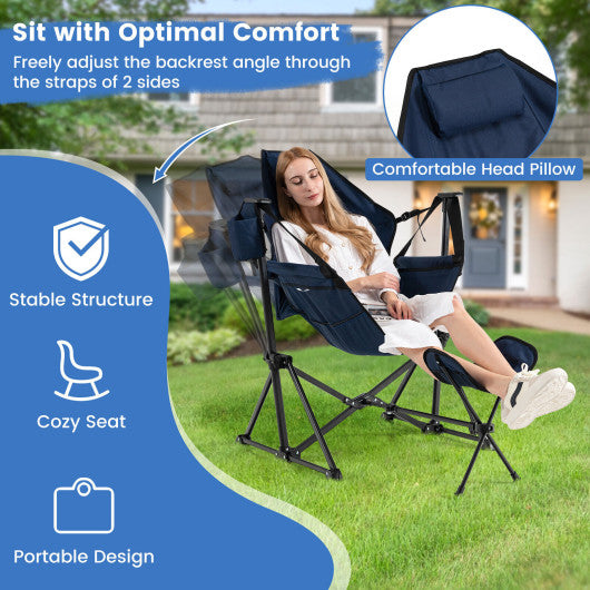 Hammock Camping Chair with Retractable Footrest and Carrying Bag-Navy - Set Shop and Smile