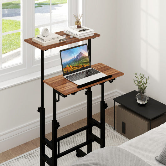 Height Adjustable Mobile Standing Desk with rolling wheels for office and home-Walnut - Set Shop and Smile