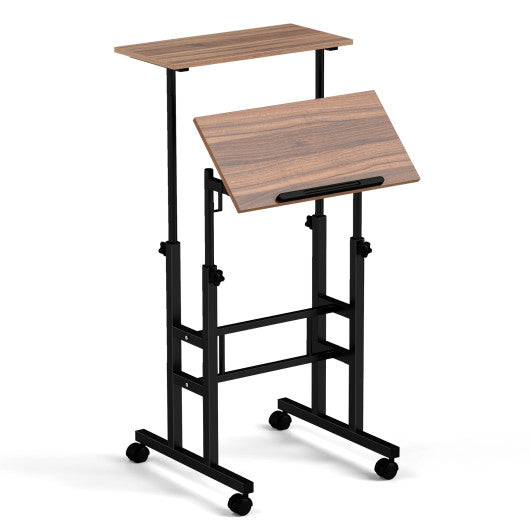 Height Adjustable Mobile Standing Desk with rolling wheels for office and home-Walnut - Set Shop and Smile