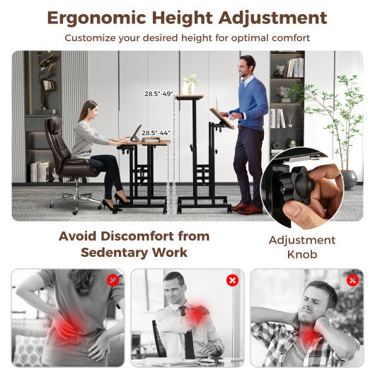 Height Adjustable Mobile Standing Desk with rolling wheels for office and home-Walnut - Set Shop and Smile