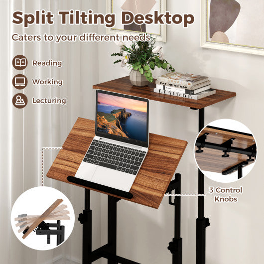 Height Adjustable Mobile Standing Desk with rolling wheels for office and home-Walnut - Set Shop and Smile