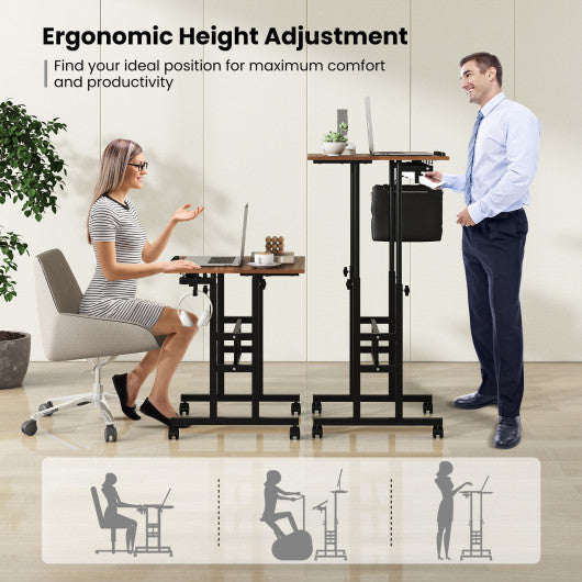 Height Adjustable Mobile Standing Desk with rolling wheels for office and home-Walnut - Set Shop and Smile