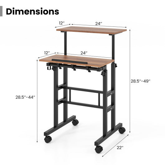 Height Adjustable Mobile Standing Desk with rolling wheels for office and home-Walnut - Set Shop and Smile