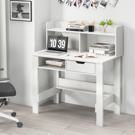 Home Office Computer Desk with Storage Shelves and Drawer Ideal for Working and Studying - Set Shop and Smile