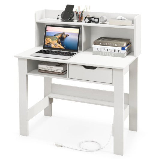 Home Office Computer Desk with Storage Shelves and Drawer Ideal for Working and Studying - Set Shop and Smile