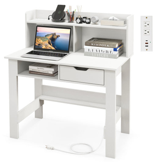 Home Office Computer Desk with Storage Shelves and Drawer Ideal for Working and Studying - Set Shop and Smile