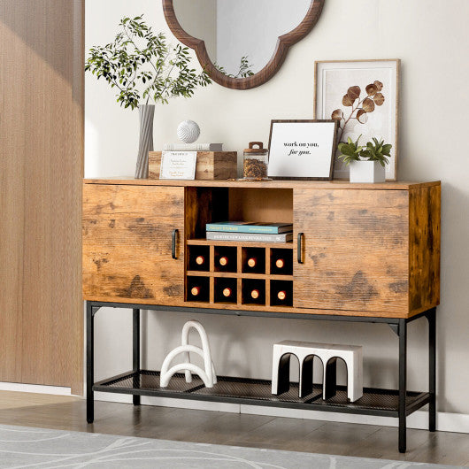 Industrial Kitchen Buffet Sideboard with Wine Rack and 2 Doors-Rustic Brown - Set Shop and Smile