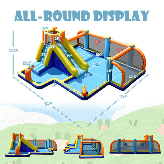 Giant Soccer Themed Inflatable Water Slide Bouncer with Splash Pool without Blower - Set Shop and Smile
