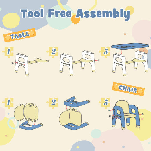 Kids Table and 2 Chairs Set with Storage Shelf and Building Blocks-Blue - Set Shop and Smile