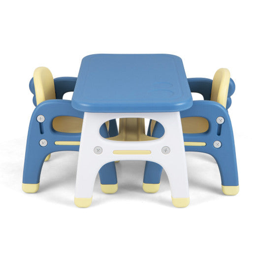 Kids Table and 2 Chairs Set with Storage Shelf and Building Blocks-Blue - Set Shop and Smile