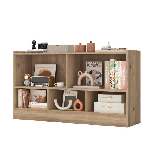Kids 2-Shelf Bookcase 5-Cube Wood Toy Storage Cabinet Organizer-Natural