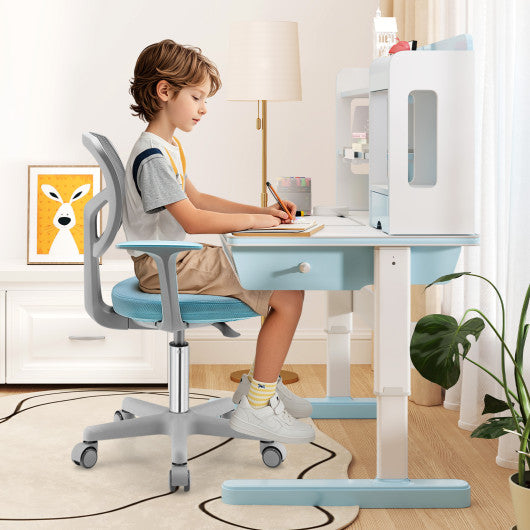 Adjustable Desk Chair with Auto Brake Casters for Kids-Blue