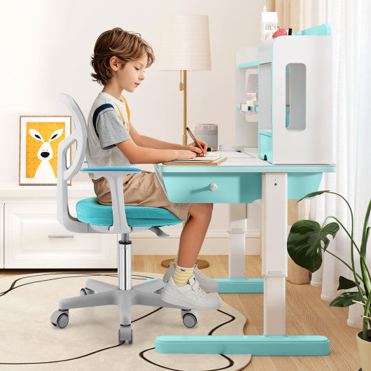 Adjustable Desk Chair with Auto Brake Casters for Kids-Green