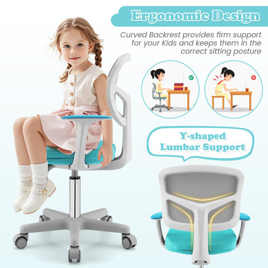 Adjustable Desk Chair with Auto Brake Casters for Kids-Green