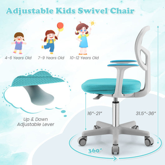 Adjustable Desk Chair with Auto Brake Casters for Kids-Green