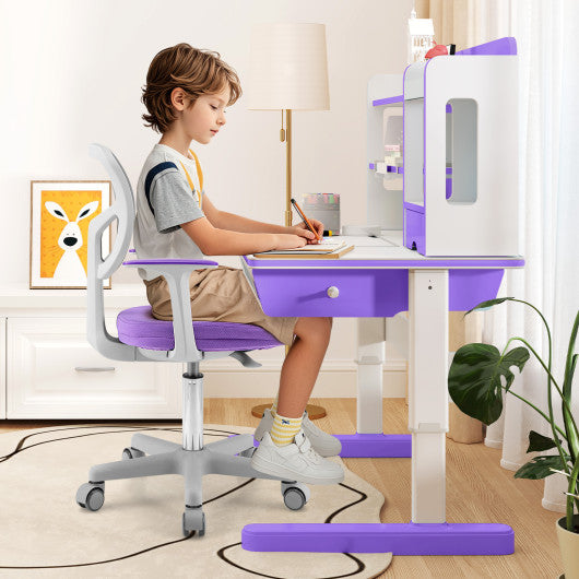 Adjustable Desk Chair with Auto Brake Casters for Kids-Purple