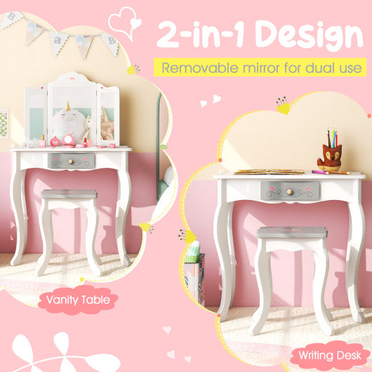 Kids Vanity Set with Tri-folding Mirror-Green - Set Shop and Smile
