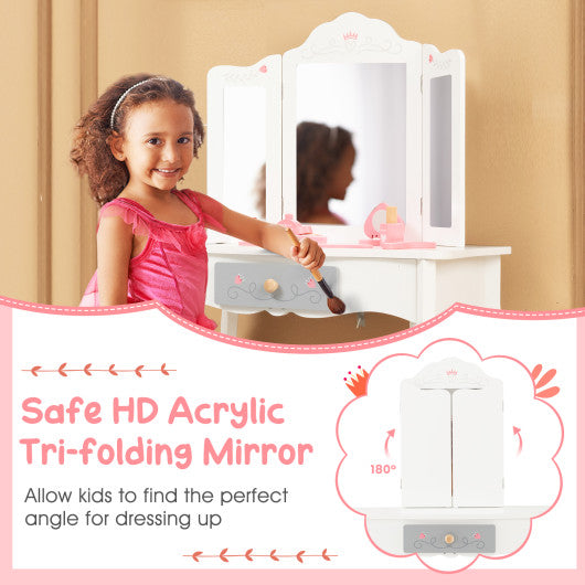 Kids Vanity Set with Tri-folding Mirror-Green - Set Shop and Smile