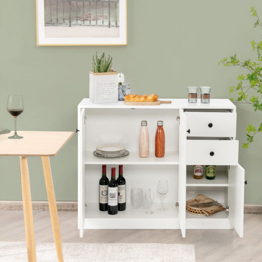 Modern Buffet Sideboard with 2 Pull-out Drawers and Adjustable Shelf for Kitchen-White - Set Shop and Smile