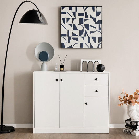 Modern Buffet Sideboard with 2 Pull-out Drawers and Adjustable Shelf for Kitchen-White - Set Shop and Smile
